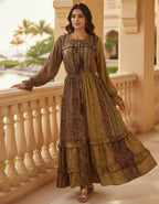 Viigobella Premium Kasturi Silk Printed Tiered Maxi Dress with Tassel Tie-Up