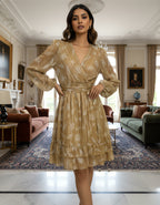 Floral Georgette Lurex Wrap Dress with Tiered Hem