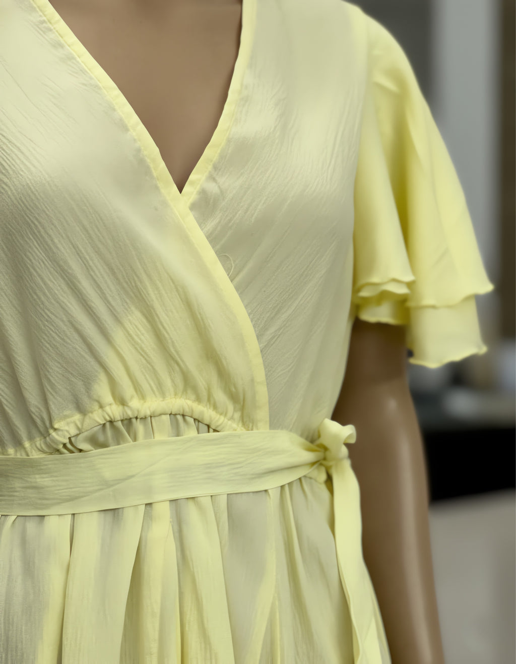 Viigobella Yellow Delta Fabric Wrap Dress with Layered Ruffle Sleeves