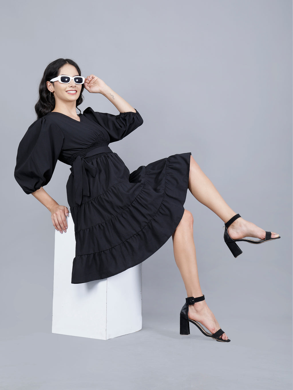 Viigobella Women’s Delta Fabric Tiered Short Dress with Smocked Waist – Export Quality