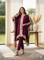 ViigoBella Rayon Mirror-Work Kaftan Kurti & Pant Set – Wine Luxe Edition