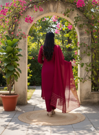 ViigoBella Roman Silk Embroidered Straight Suit with Dupatta – Maroon Premium Edition