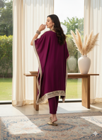 ViigoBella Rayon Mirror-Work Kaftan Kurti & Pant Set – Wine Luxe Edition