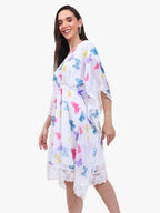 Women’s Printed Georgette Kaftan Dress with Lace Hem – Export Quality