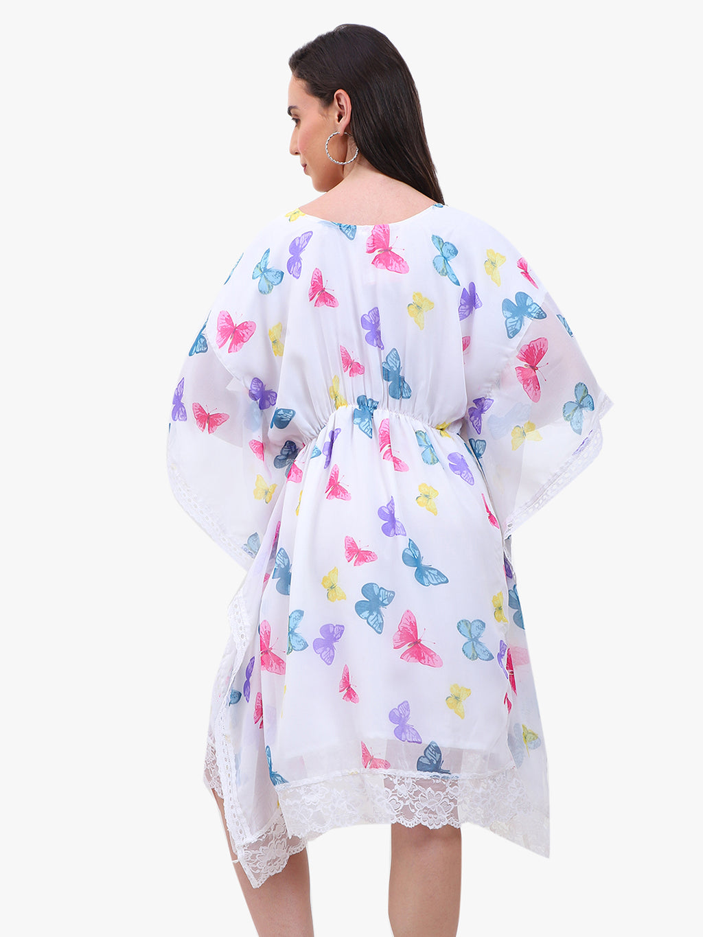 Women’s Printed Georgette Kaftan Dress with Lace Hem – Export Quality