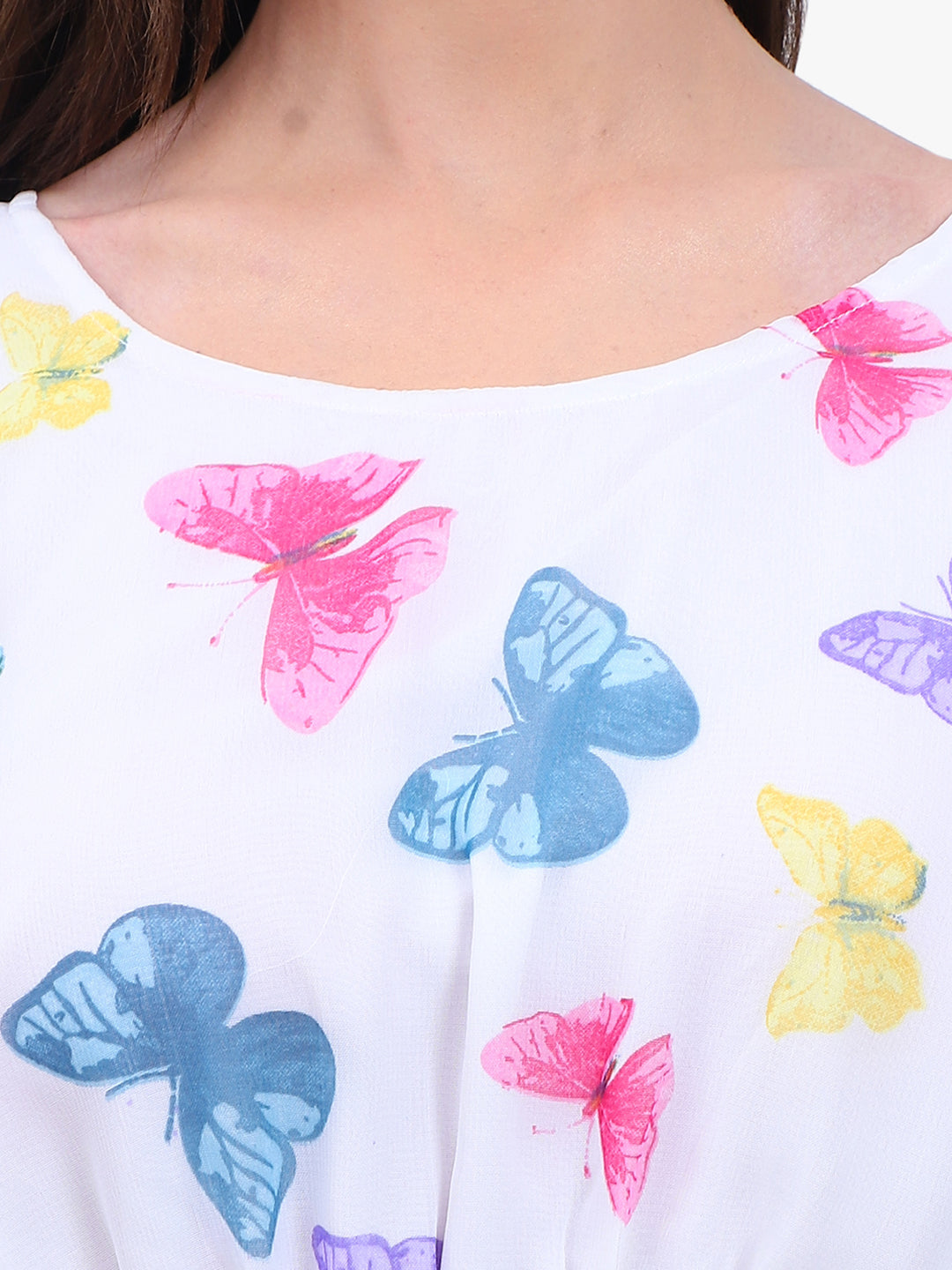 Women’s Printed Georgette Kaftan Dress with Lace Hem – Export Quality