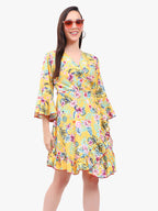 Viigobella Women’s Printed Crepe Short Dress with Ruffle Hem – Export Quality