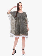 Women’s Printed Crepe Kaftan Dress with Lace Hem – Export Quality
