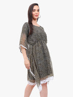 Women’s Printed Crepe Kaftan Dress with Lace Hem – Export Quality