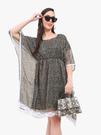 Women’s Printed Crepe Kaftan Dress with Lace Hem – Export Quality