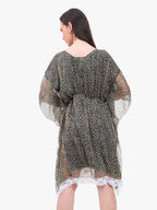 Women’s Printed Crepe Kaftan Dress with Lace Hem – Export Quality