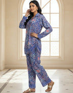 Royal Blue Printed Kasturi Silk Cord Set for Women