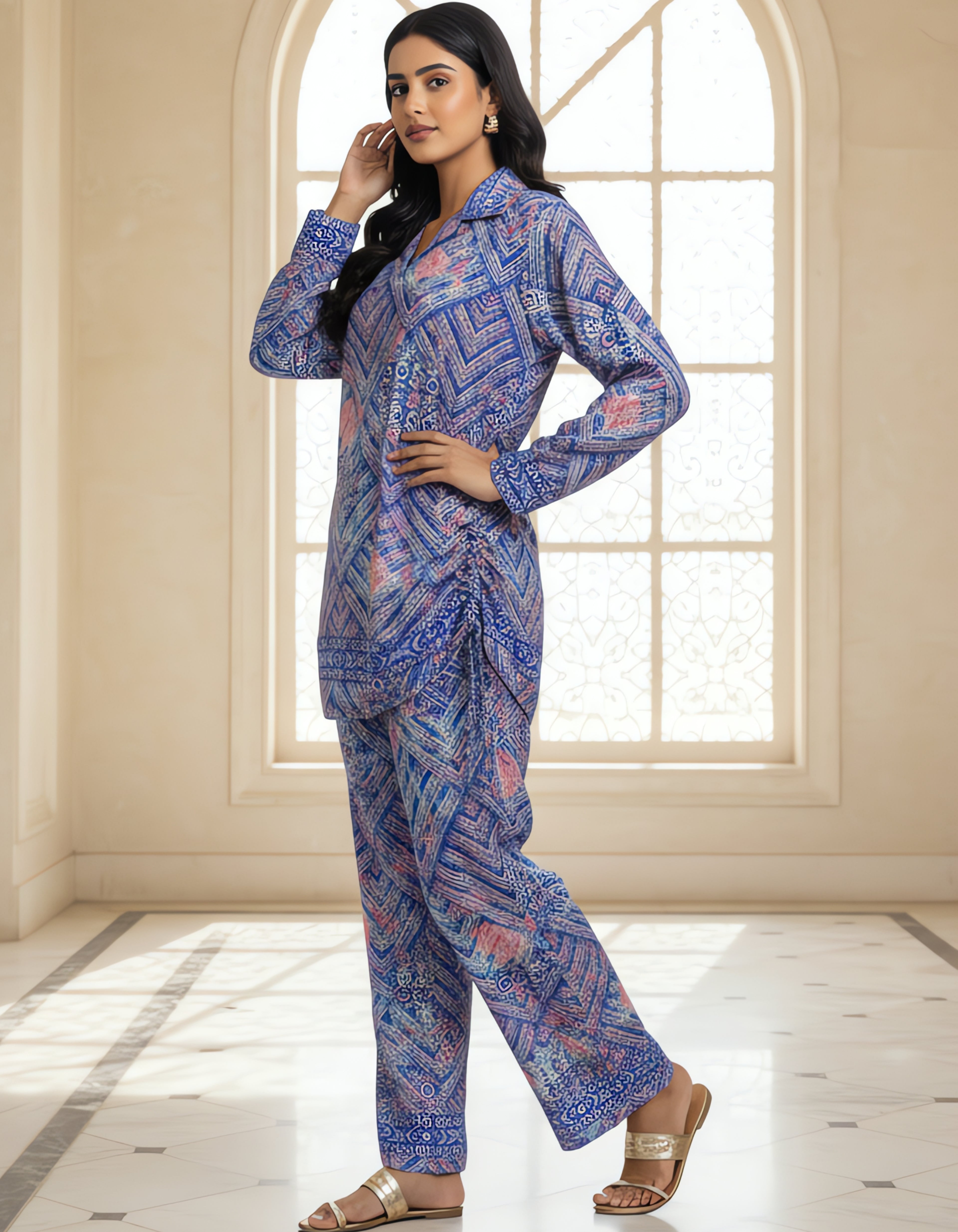 Royal Blue Printed Kasturi Silk Cord Set for Women