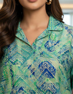 Aqua Blue Printed Kasturi Silk Cord Set for Women