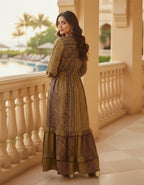 Viigobella Premium Kasturi Silk Printed Tiered Maxi Dress with Tassel Tie-Up