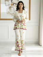 Elegant Floral Cotton Blazer Co-ord Set for Women (3-Piece)
