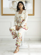 Elegant Floral Cotton Blazer Co-ord Set for Women (3-Piece)