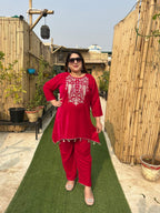 Viigobella Embroidered Velvet Cord Set – Kurti Style Top & Pant Co-Ord
