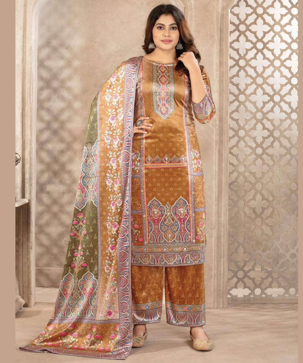 ViigoBella Premium Velvet Printed Straight Suit with Dupatta – Classic Heritage Edition