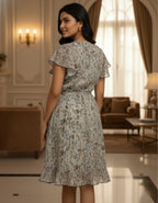 Beige Mix Printed Georgette Short Wrap Dress – Viigobella