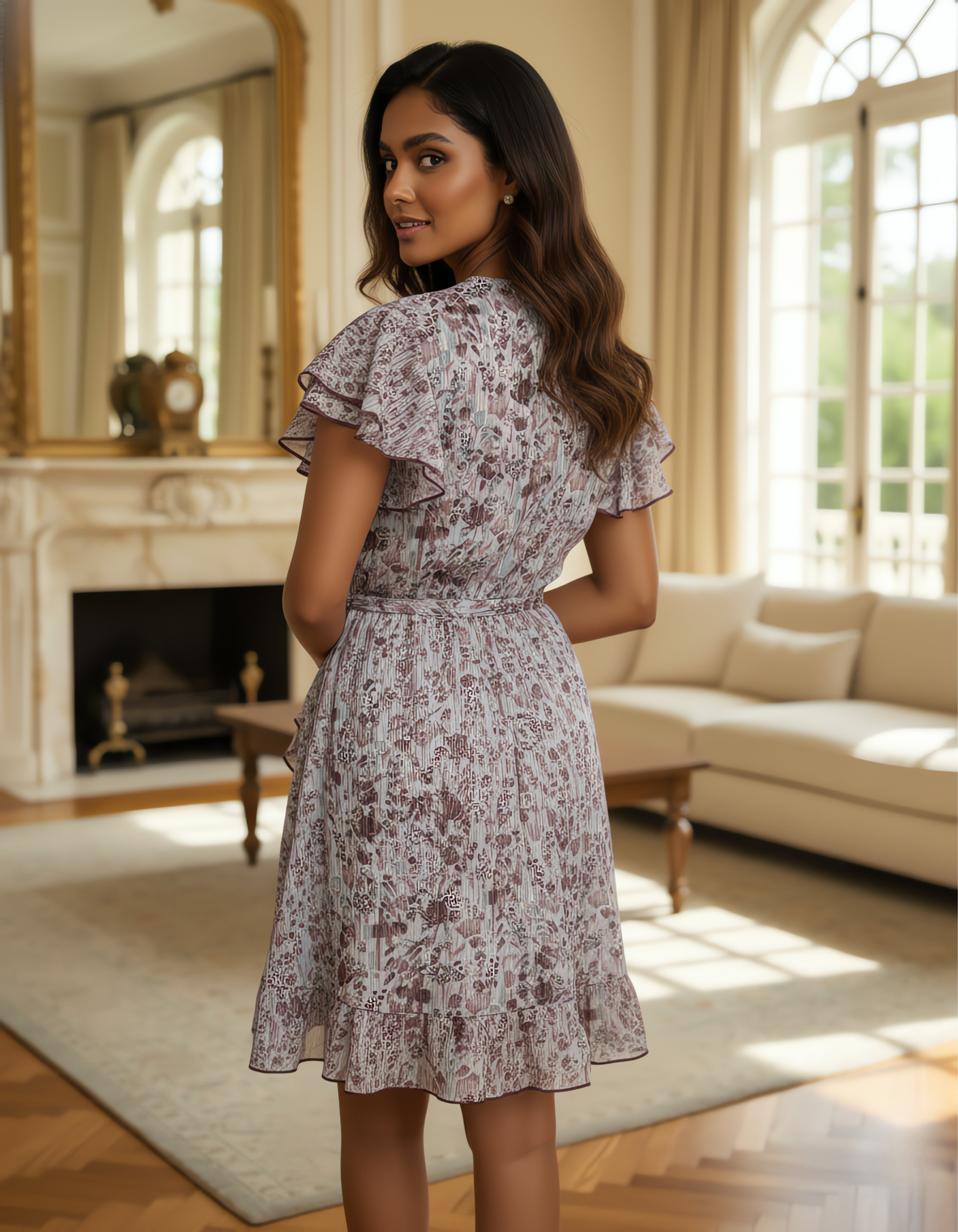 Floral Printed Georgette Short Wrap Dress – Viigobella