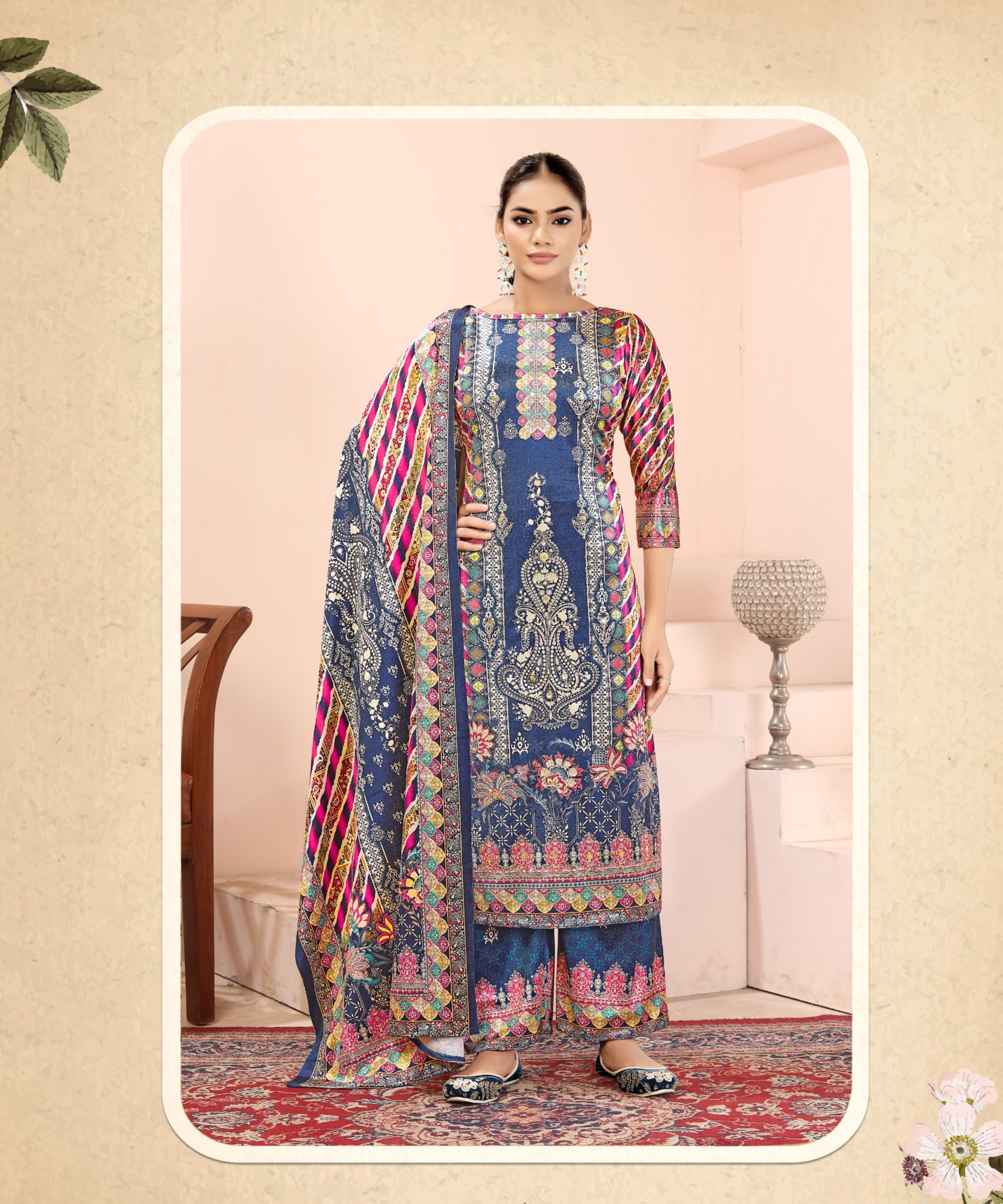 ViigoBella Premium Velvet Printed Straight Suit with Dupatta – Elegant Winter Edition