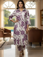 Purple Floral Long Shirt Co-ord Set for Women