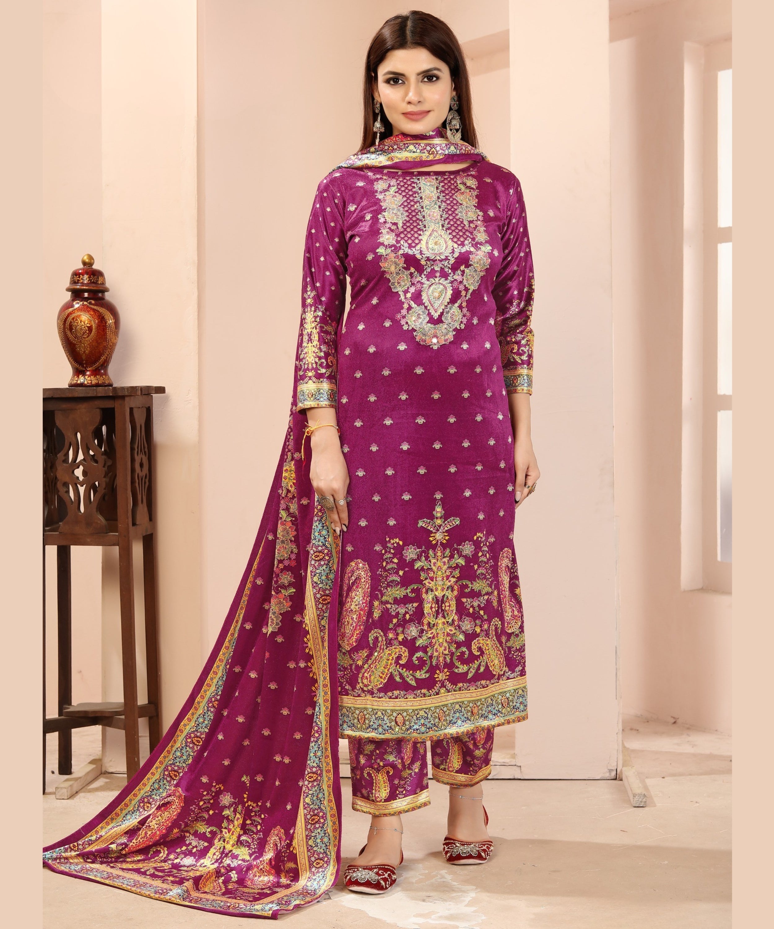 Premium Velvet Printed Straight Suit with Dupatta – Festive Edition