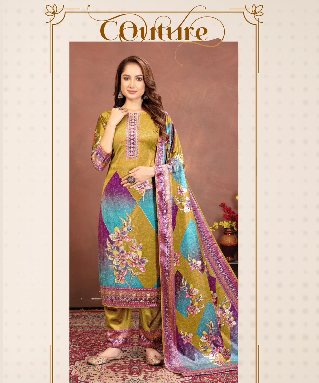 Premium Velvet Printed Suit Set with Dupatta