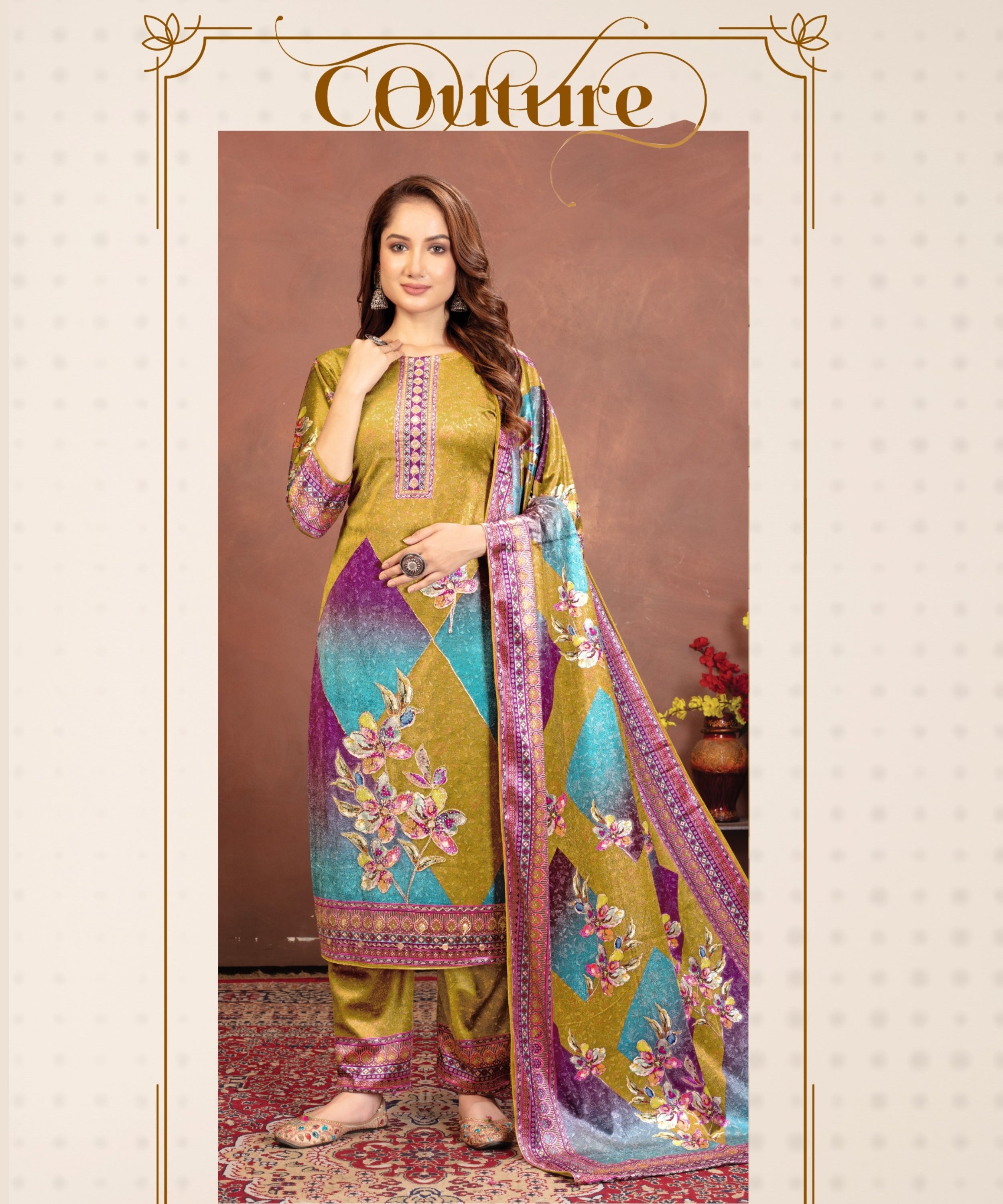 Premium Velvet Printed Suit Set with Dupatta