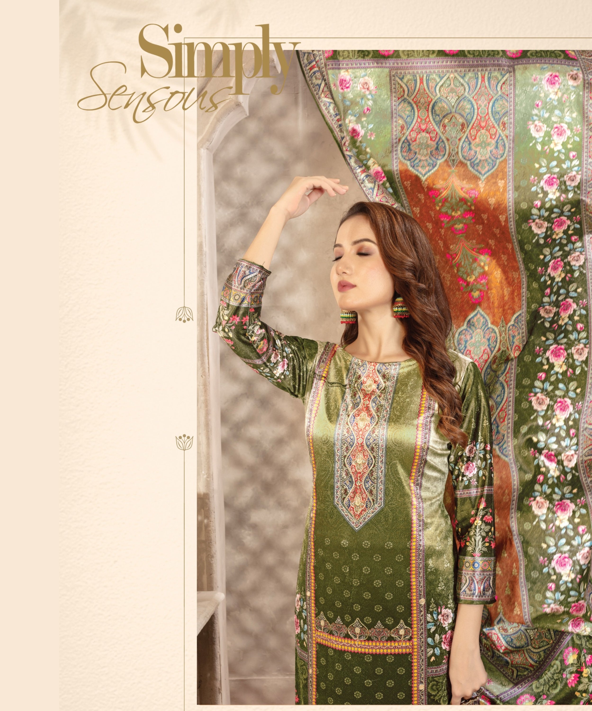 ViigoBella Premium Velvet Printed Straight Suit with Dupatta – Classic Royal Green Edition