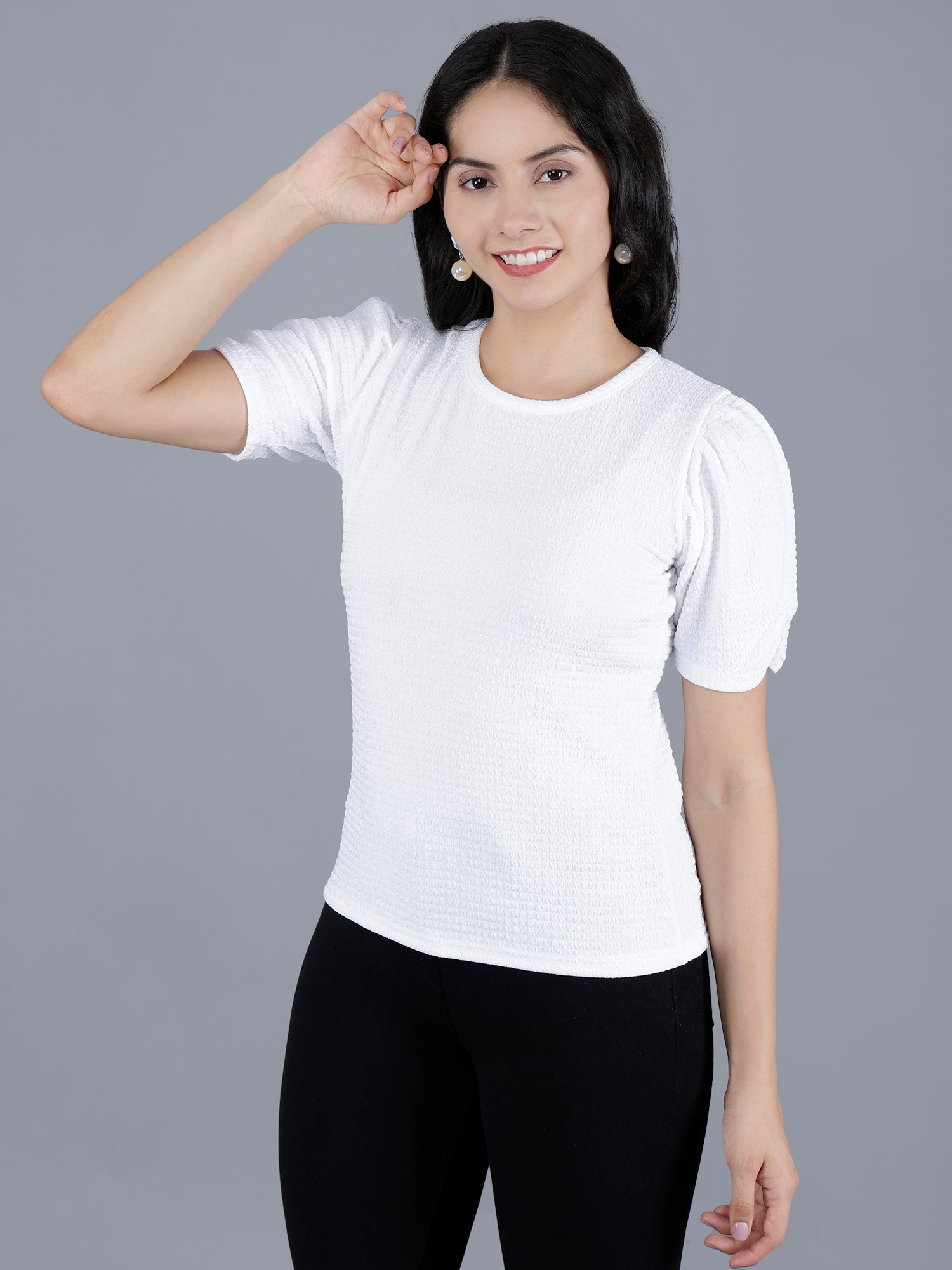 Viigobella Women’s Puff Sleeve Top in White Cotton Fabric