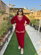 Viigobella Embroidered Velvet Cord Set – Top & Pant Co-Ord