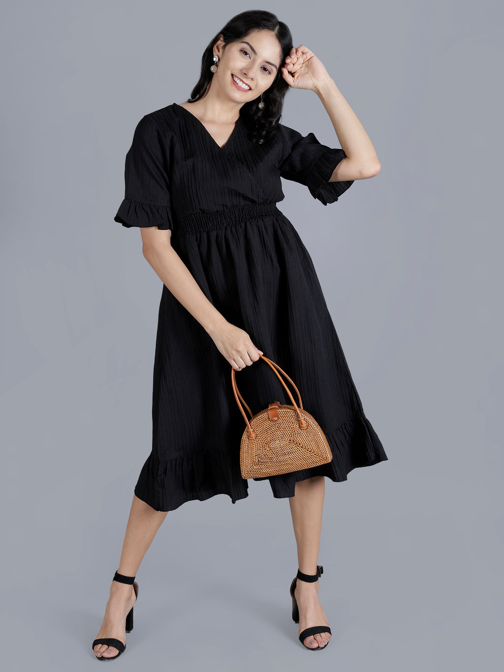 Viigobella Women’s Midi Dress in Black Sugarcane Fabric | Manufacturer & Exporter