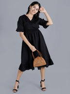 Viigobella Women’s Midi Dress in Black Sugarcane Fabric | Manufacturer & Exporter