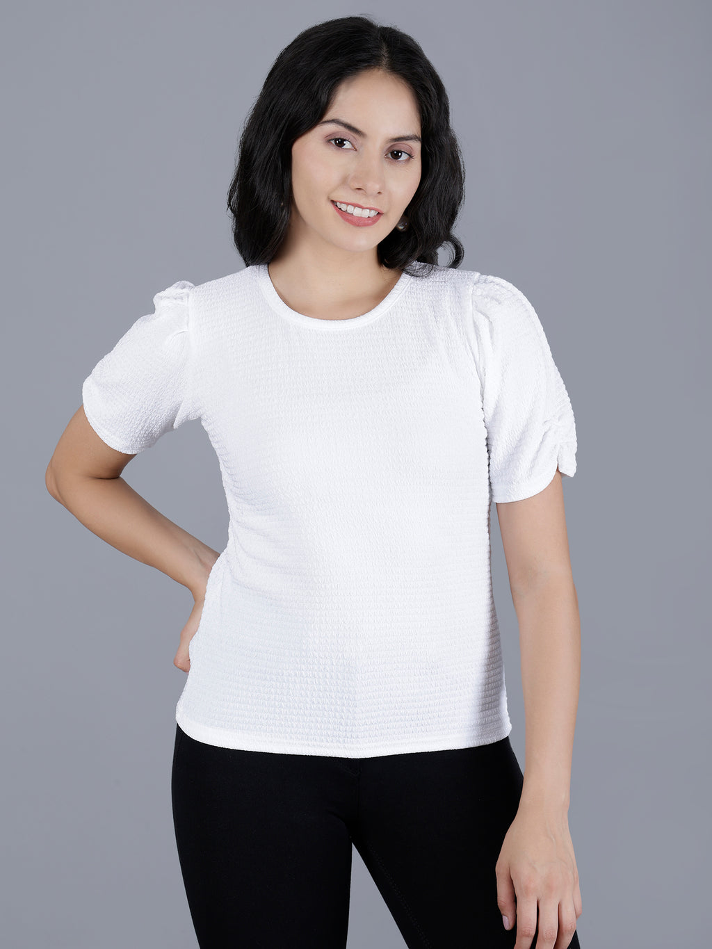 Viigobella Women’s Puff Sleeve Top in White Cotton Fabric