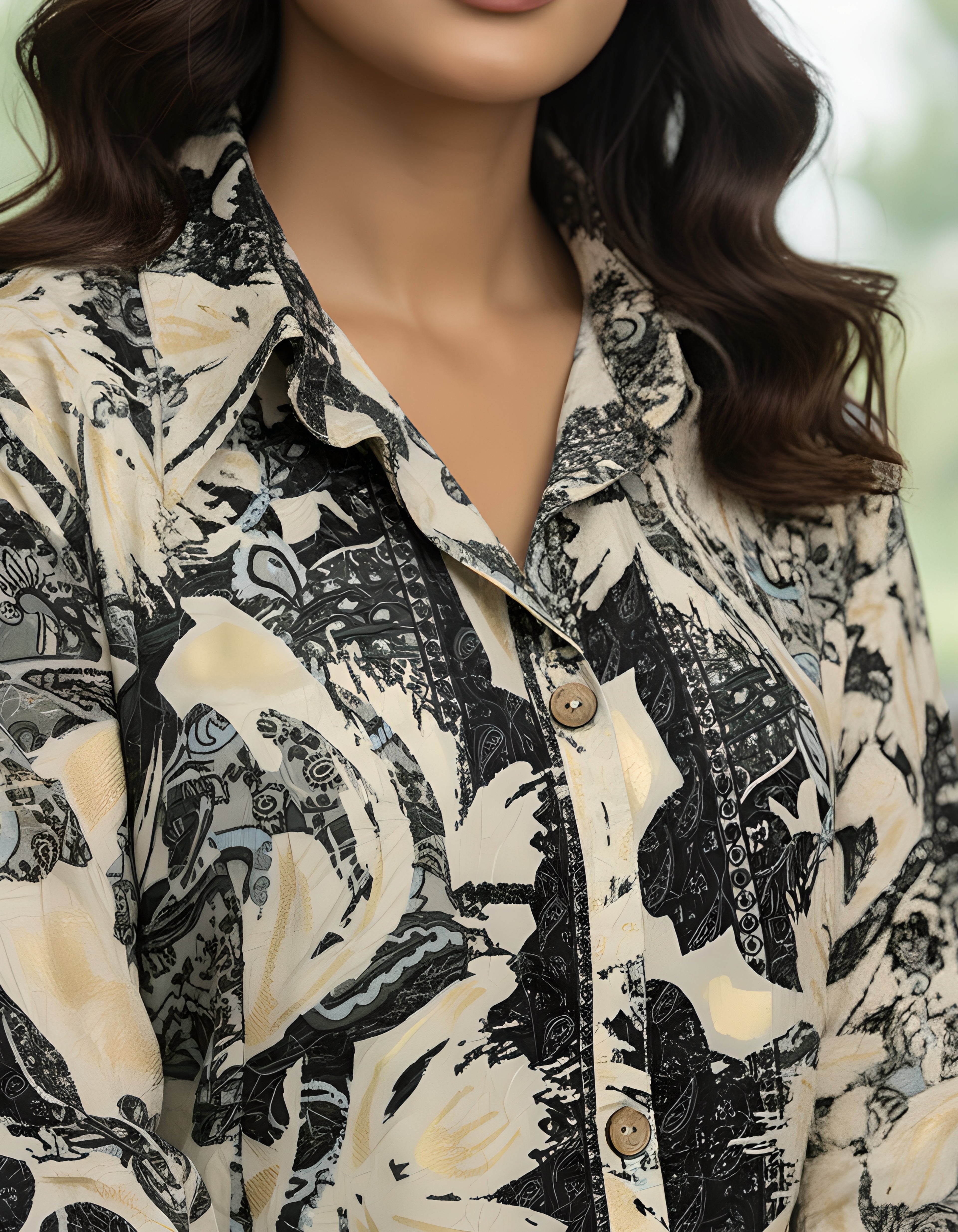 Black & Cream Abstract Long Shirt Co-ord Set in Kasturi Silk – Viigobella