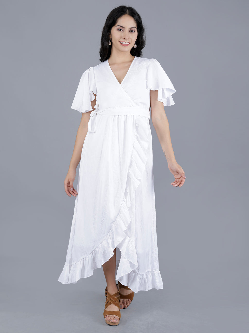 Viigobella Women’s Wrap Maxi Dress in White Delta Fabric | Manufacturer & Exporter