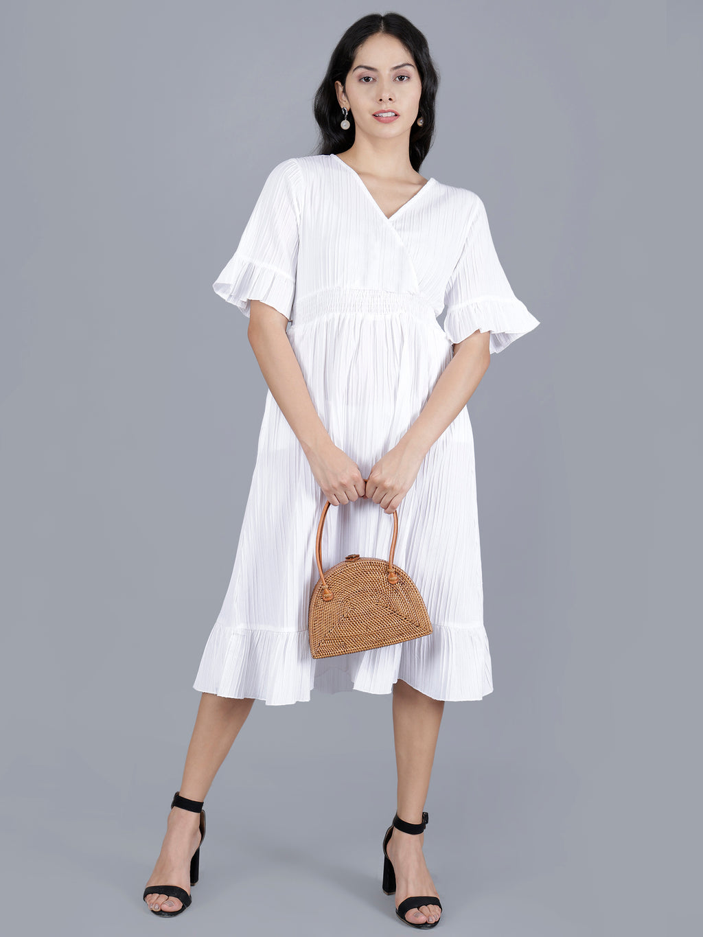 Viigobella Women’s Wrap Midi Dress in White Sugarcane Fabric | Manufacturer & Exporter