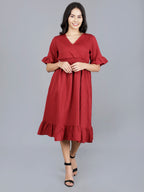 Viigobella Women’s Wrap Midi Dress in Maroon Sugarcane Fabric