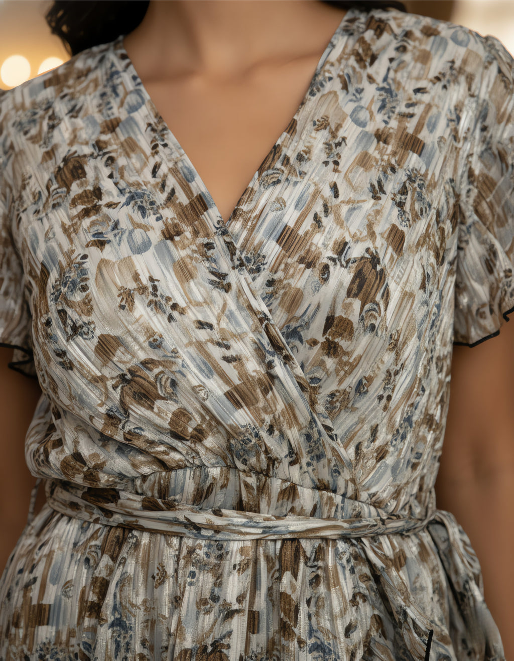 Beige Mix Printed Georgette Short Wrap Dress – Viigobella