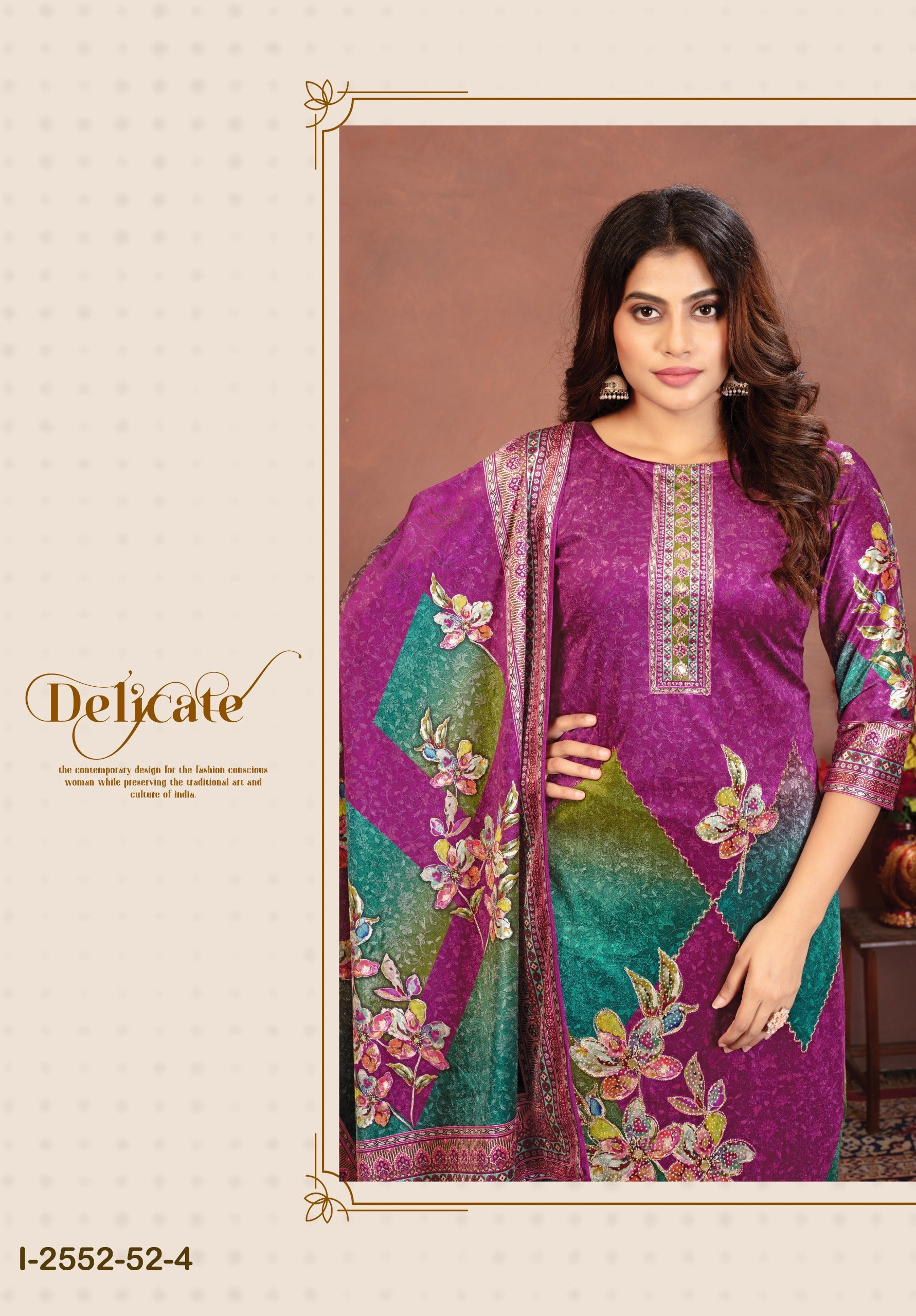 Premium Velvet Floral Printed Suit Set with Dupatta