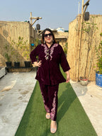 Viigobella Embroidered Velvet Cord Set with Tassels – Top & Pant Co-Ord