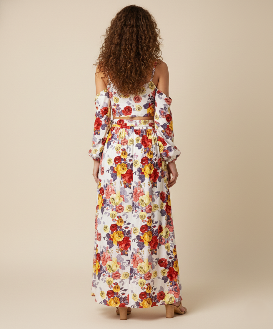 Viigobella Printed Crepe Cold-Shoulder Crop Top & Palazzo Co-Ord Set