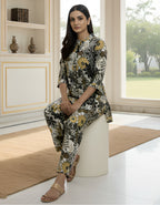 Women’s Black & Mustard Abstract Floral Co-ord Set – Vertigen Fabric