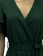 Viigobella Solid Rayon Crepe Wrap Dress with Layered Ruffle Sleeves