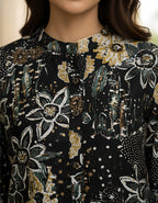 Women’s Black Gold Floral Printed Co-ord Set – Vertigen Fabric