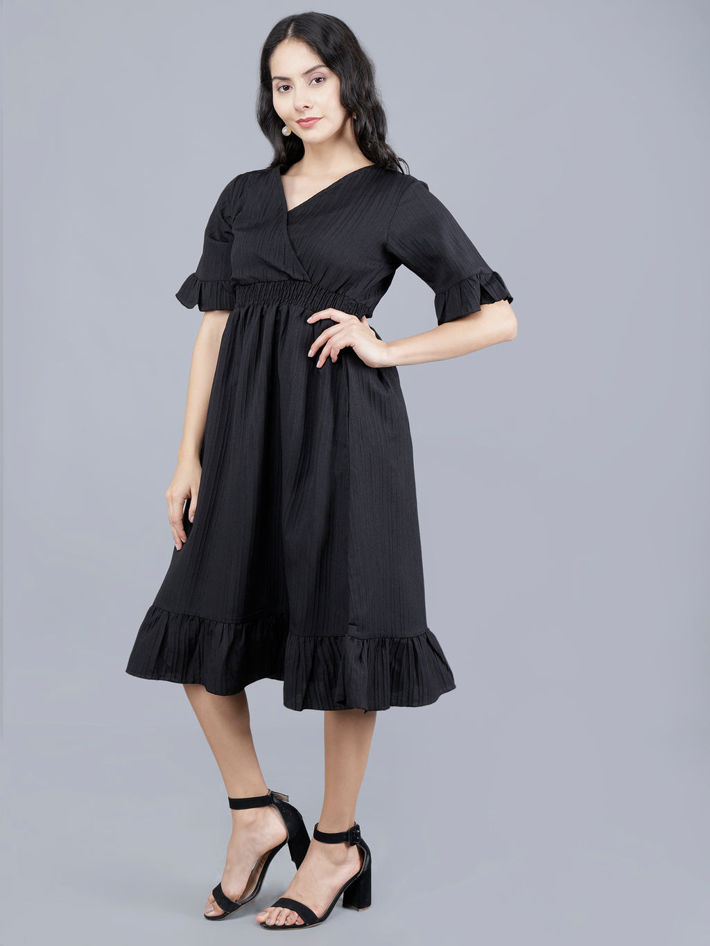 Viigobella Women’s Midi Dress in Black Sugarcane Fabric | Manufacturer & Exporter