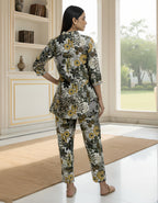 Women’s Black & Mustard Abstract Floral Co-ord Set – Vertigen Fabric