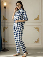 Blue & White Checkered Co-ord Set for Women